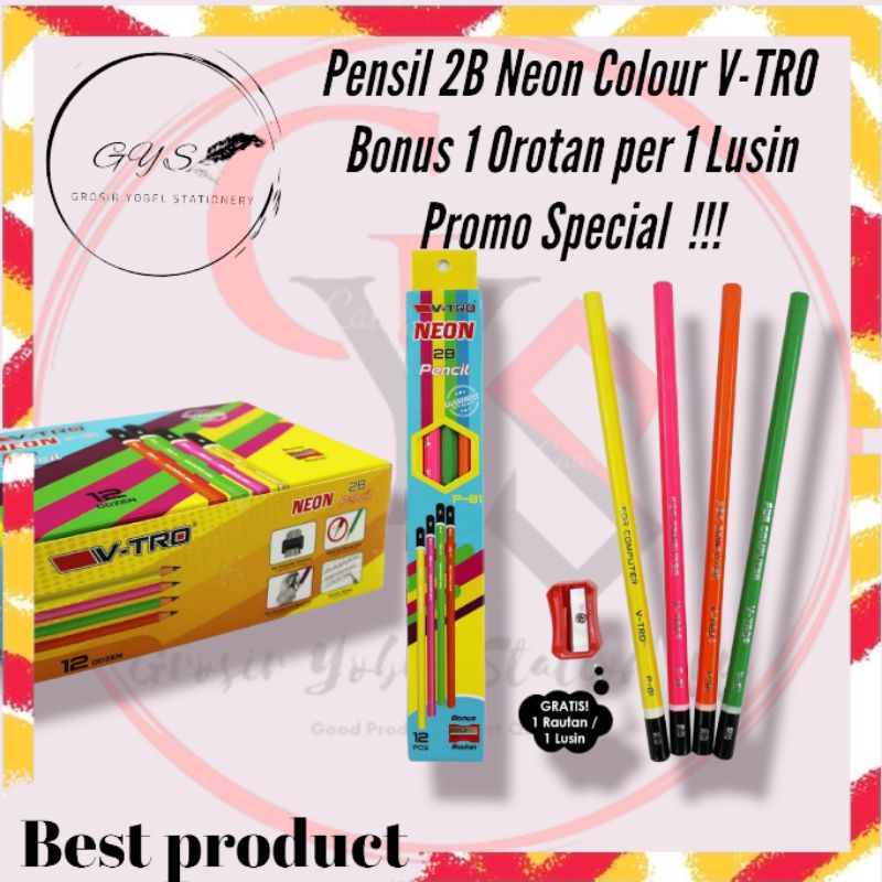 Jual Pensil 2b Neon Vtro P81 Lusin Peruncing Pensil Warna Warni Bonus