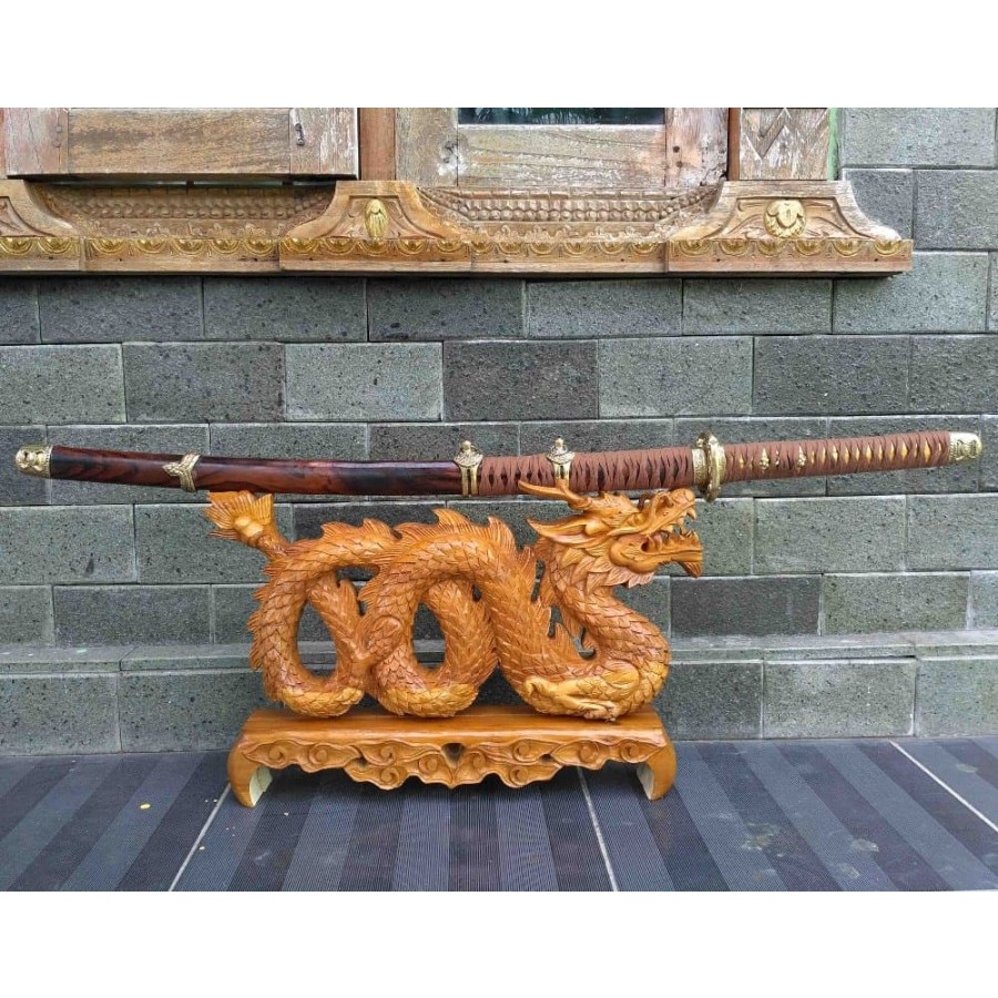 Jual Stand Dudukan Pedang Katana Samurai Ukiran Naga 3d Kayu Jati Alusan Shopee Indonesia 8389