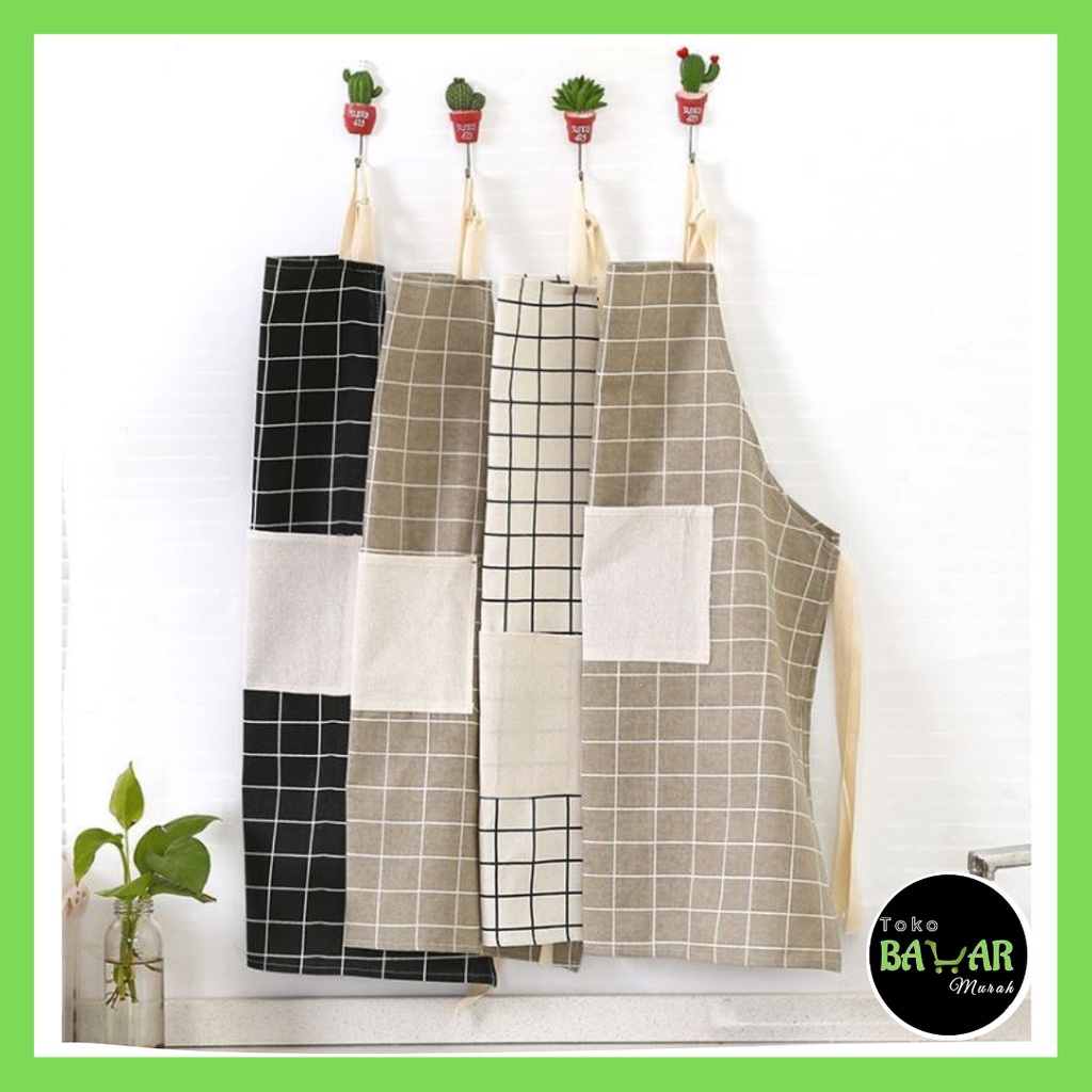 Jual Celemek Masak Bahan Katun / Apron Kain Motif Korea / Apron Masak