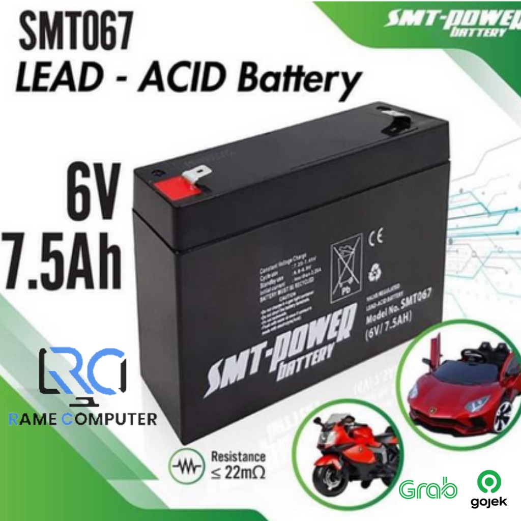 Jual BATERAI SEPEDA ELEKTRIK 6V - 7.5AH SMT POWER Battery SMT067 AKI ...