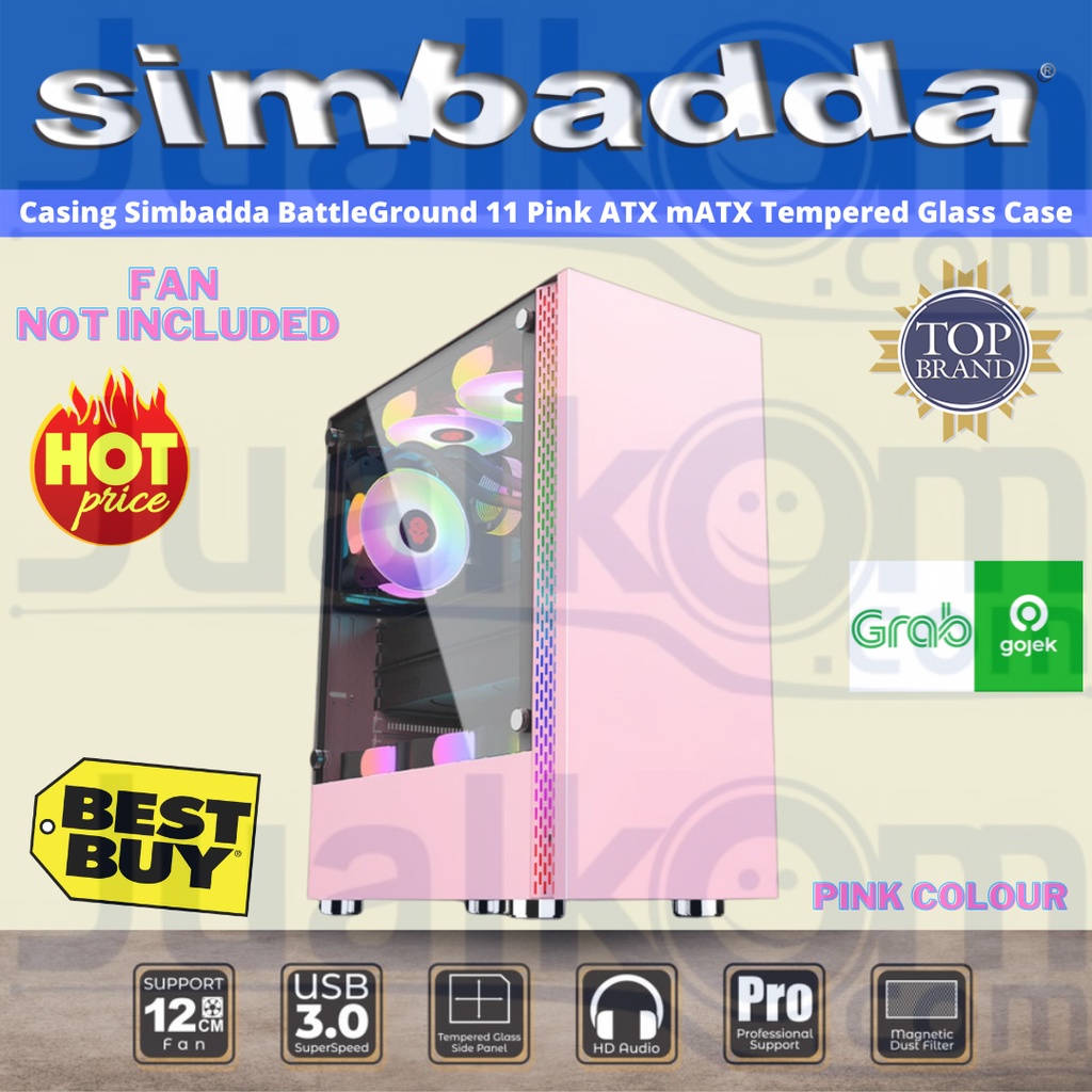 Jual Casing Simbadda Battleground 11 Pink ATX mATX Tempered Glass Case ...