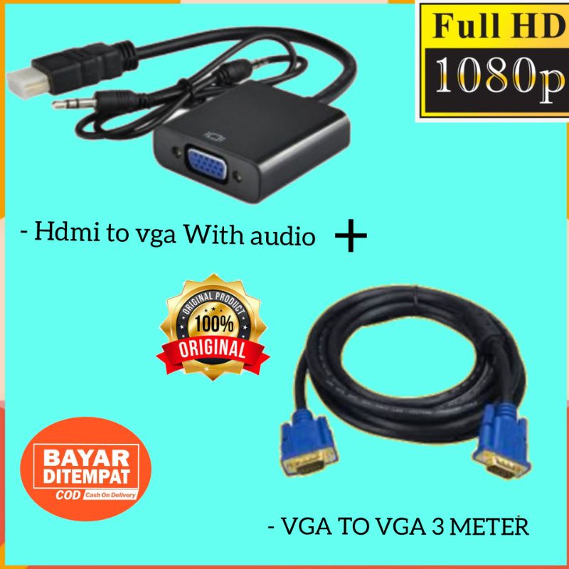 Jual Kabel Hdmi To Vga Konverter With Audio Cable Vga To Vga Meter Untuk Laptop Ke Proyektor