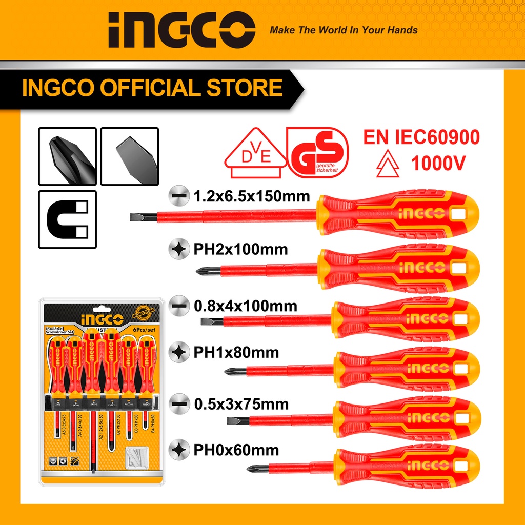 Jual (INGCO) - OBENG ELEKTRIK SET 6 PCS PLUS MINUS INGCO OBENG LISTRIK ...