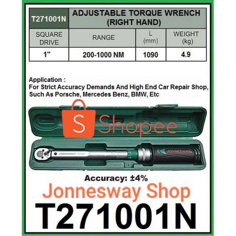 Jual JONNESWAY 1"DR ADJUSTABLE TORQUE WRENCH ( RIGHT HAND ) JONESWAY