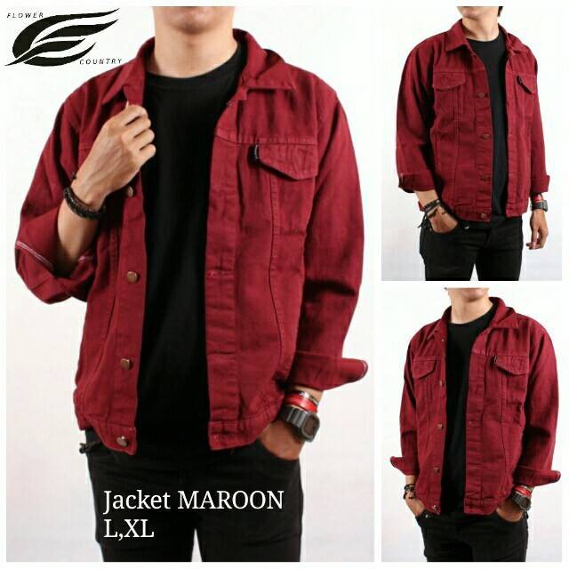 Jaket store denim maroon