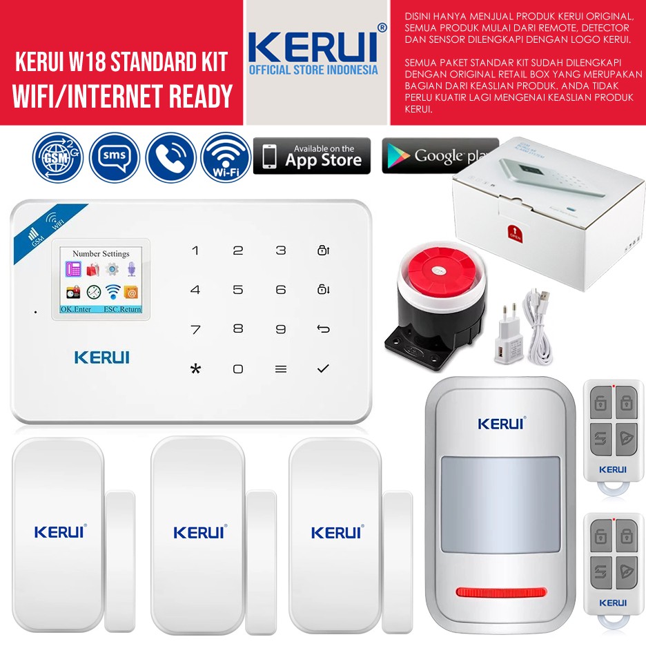 Jual Kerui Alarm Sistem W18 Wireless GSM WIFI Android Extra Door Sensor ...