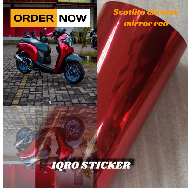 Jual Stiker Skotlet Motor Merah Krom Mirror Scotlite Merah Metalik Krom