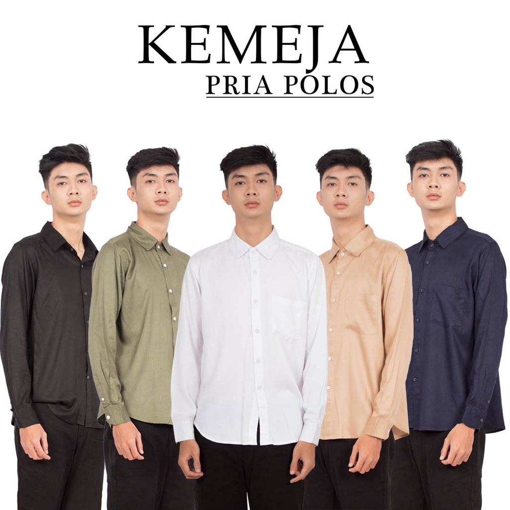 Jual Fortglass Long Shirt Mosco Kemeja Rayon Twill Polos Pria Lengan Panjang Formal Hitam Putih