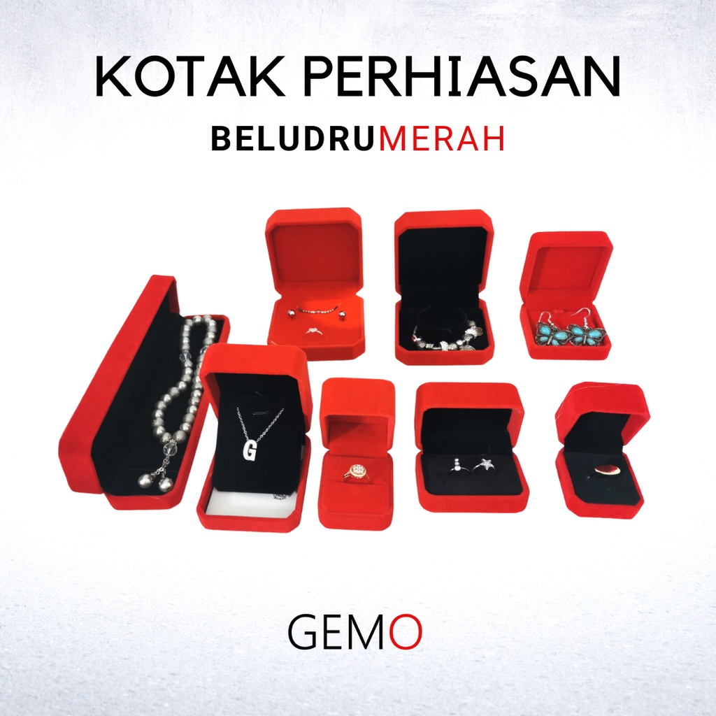 Jual Kotak Perhiasan Merah Beludru Jewelry Box Set Cincin Kawin Gelang Kalung Anting Liontin