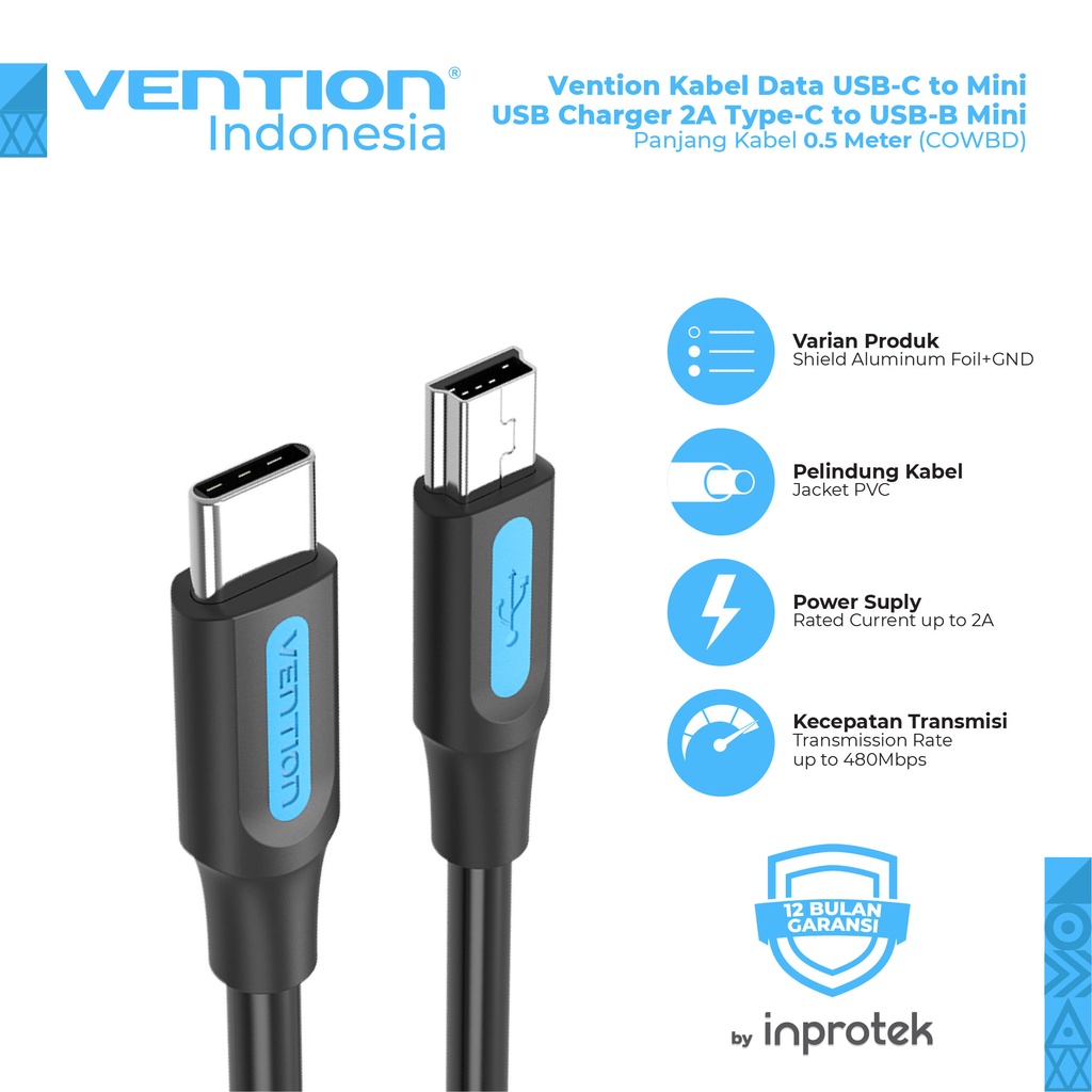 Jual Vention Kabel Data USB-C To Mini USB Charger 2A Type-C To USB-B ...