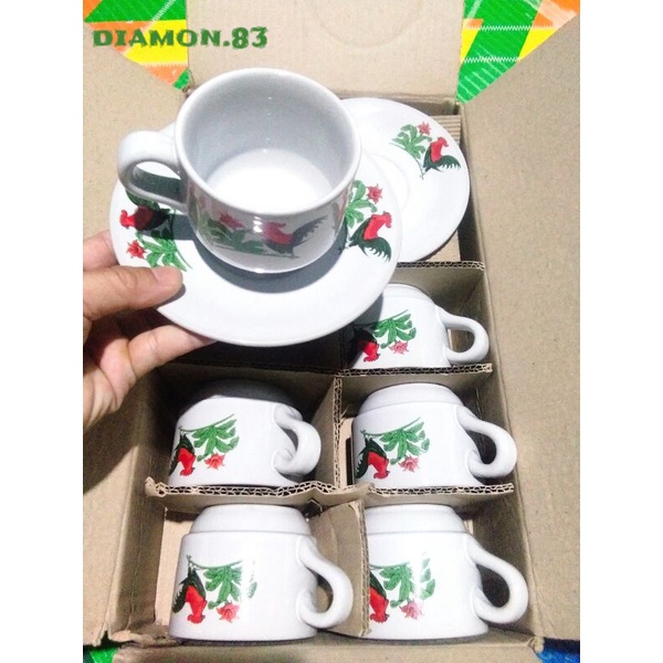 Jual Cangkir Keramik Set Ayam Jago Merk Sni Model Jadul Isi Ml Satu