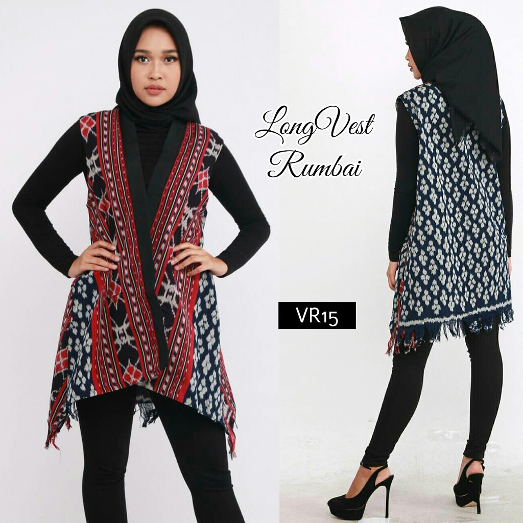 Jual Long vest Rumbai baju wanita Tenun etnik outer tanpa lengan XXL ...