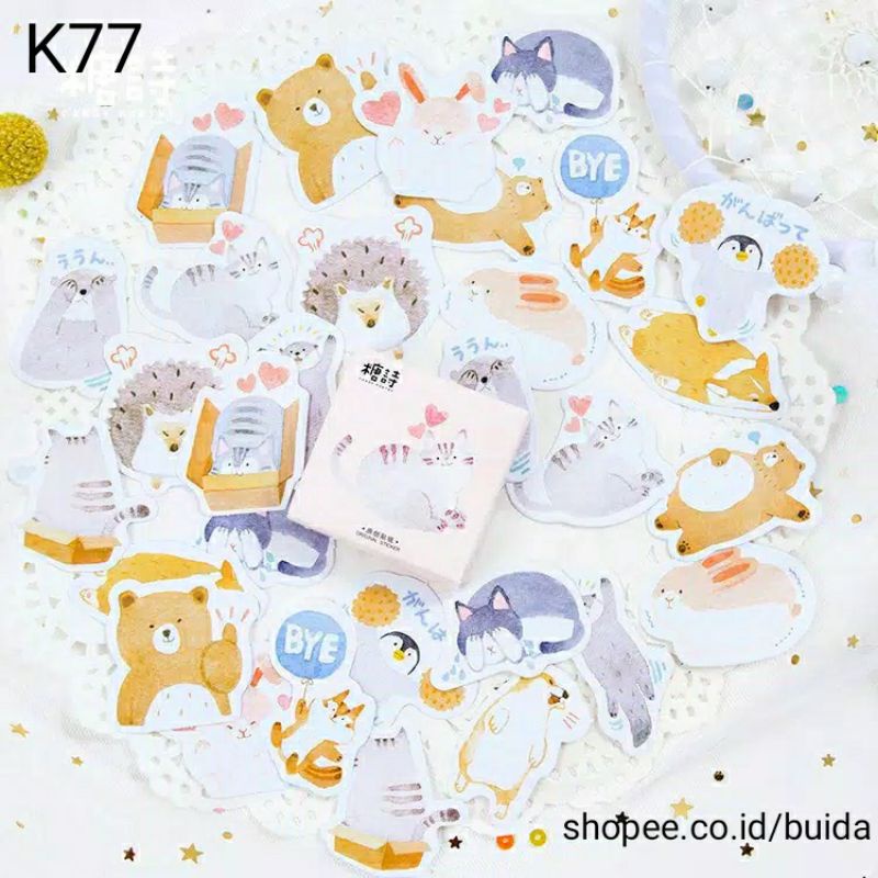 Jual stiker sticker aesthetics K77 kartun kucing cat beruang bear