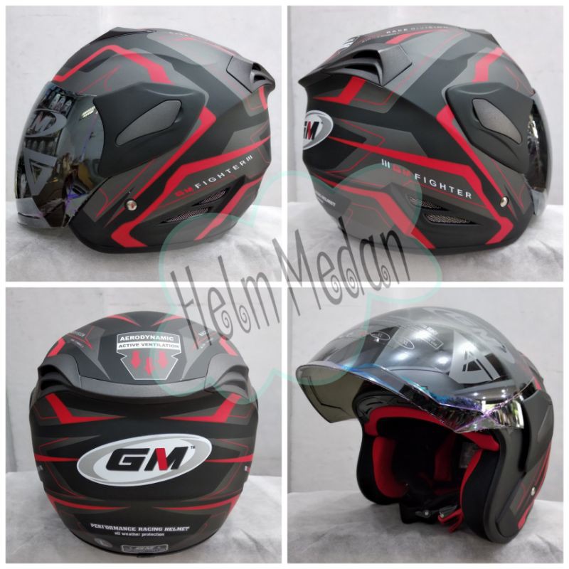 Jual Helm GM Fighter Original GV 2 Black Red Doff | Shopee Indonesia