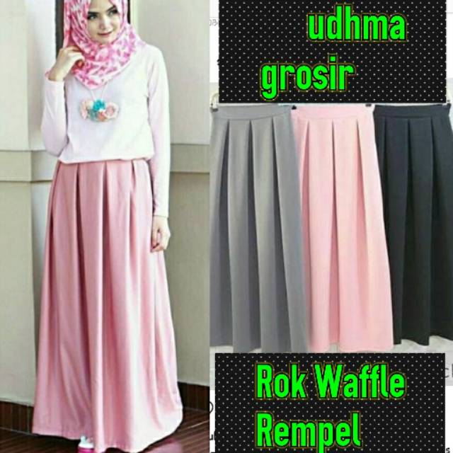Jual Rok polos panjang wafel / rok rempel crepe | Shopee Indonesia