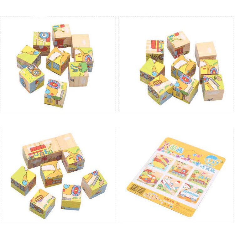 Jual [LOGU] Puzzle balok kayu kabus susun 6 gambar, Wooden cartoon ...