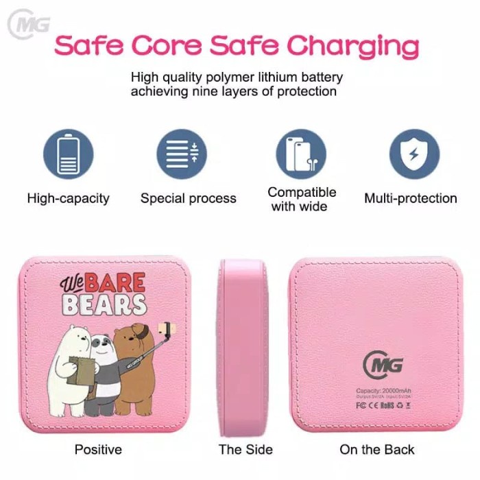 Jual Bergaransi Powerbank 20000Mah We Bare Bears Handphone Power Bank+