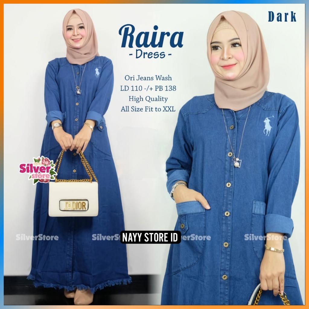 Jual Baju Gamis Dress Jeans Denim Syari Wanita Terbaru Kekinian Kondangan Polos Premium Ld