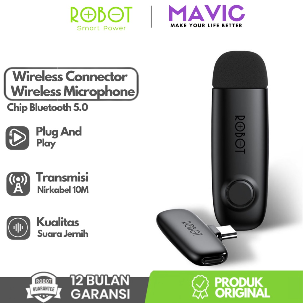 Jual ROBOT Wireless Connector RS20 Wireless Microphone Mic Clip On HP