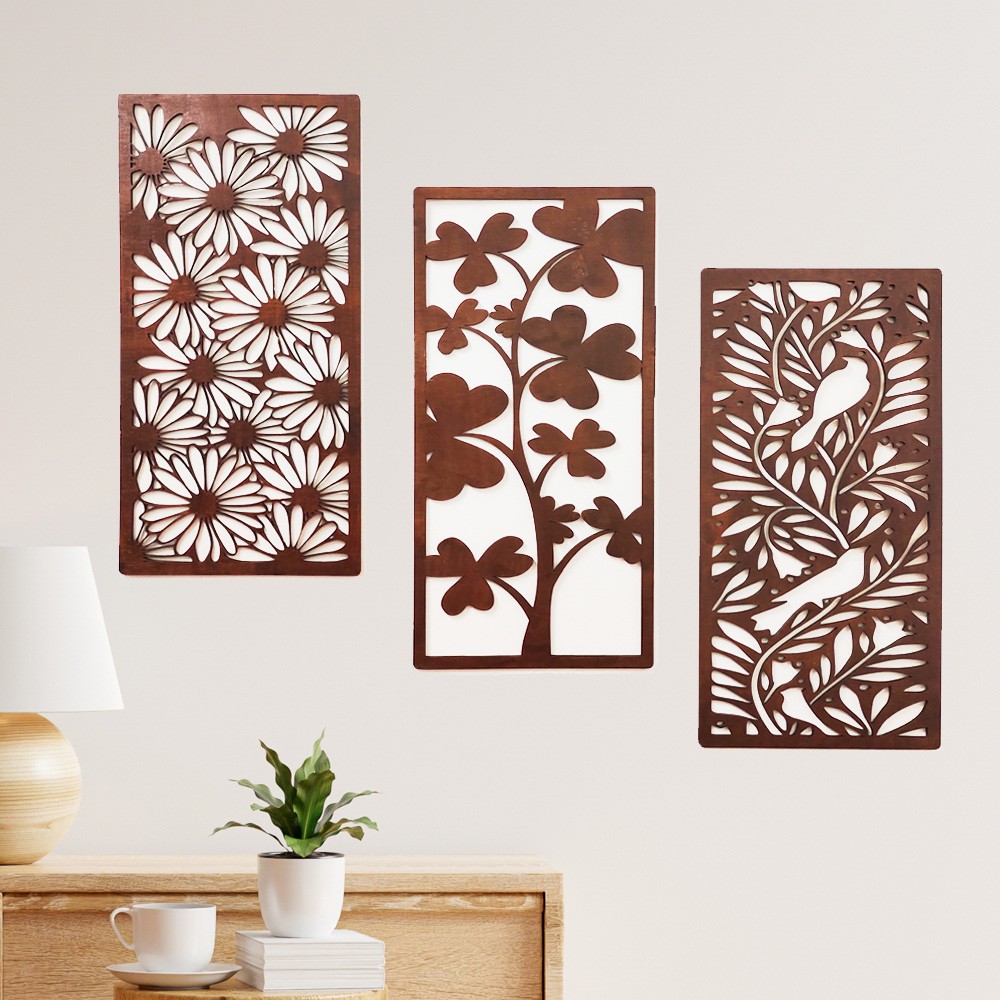 Hiasan dinding kayu aesthetic hiasan dinding ruang tamu pajangan dinding aesthetic motif bunga Aster siluet burung