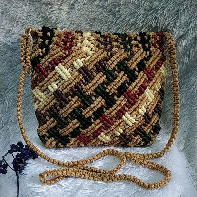 Jual TAS TALIKUR MOTIF BAMBU / TAS SELEMPANG RAJUT MURAH / TAS RAJUT ...