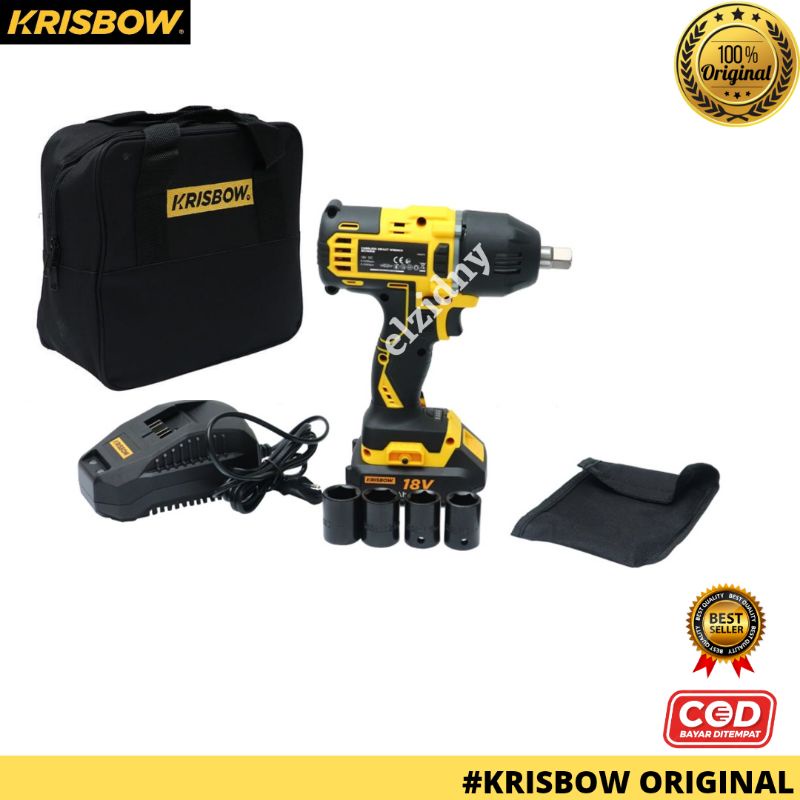 Jual Cordless Impact Wrench Krisbow 18V 2000mAh Alat Pembuka Pengencang
