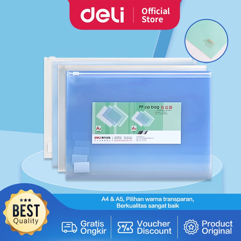 Jual Deli Zipper Storage Bag / Zipper Travel Pouch / Plastik Ziplock A4 A5 Anti Air 558X
