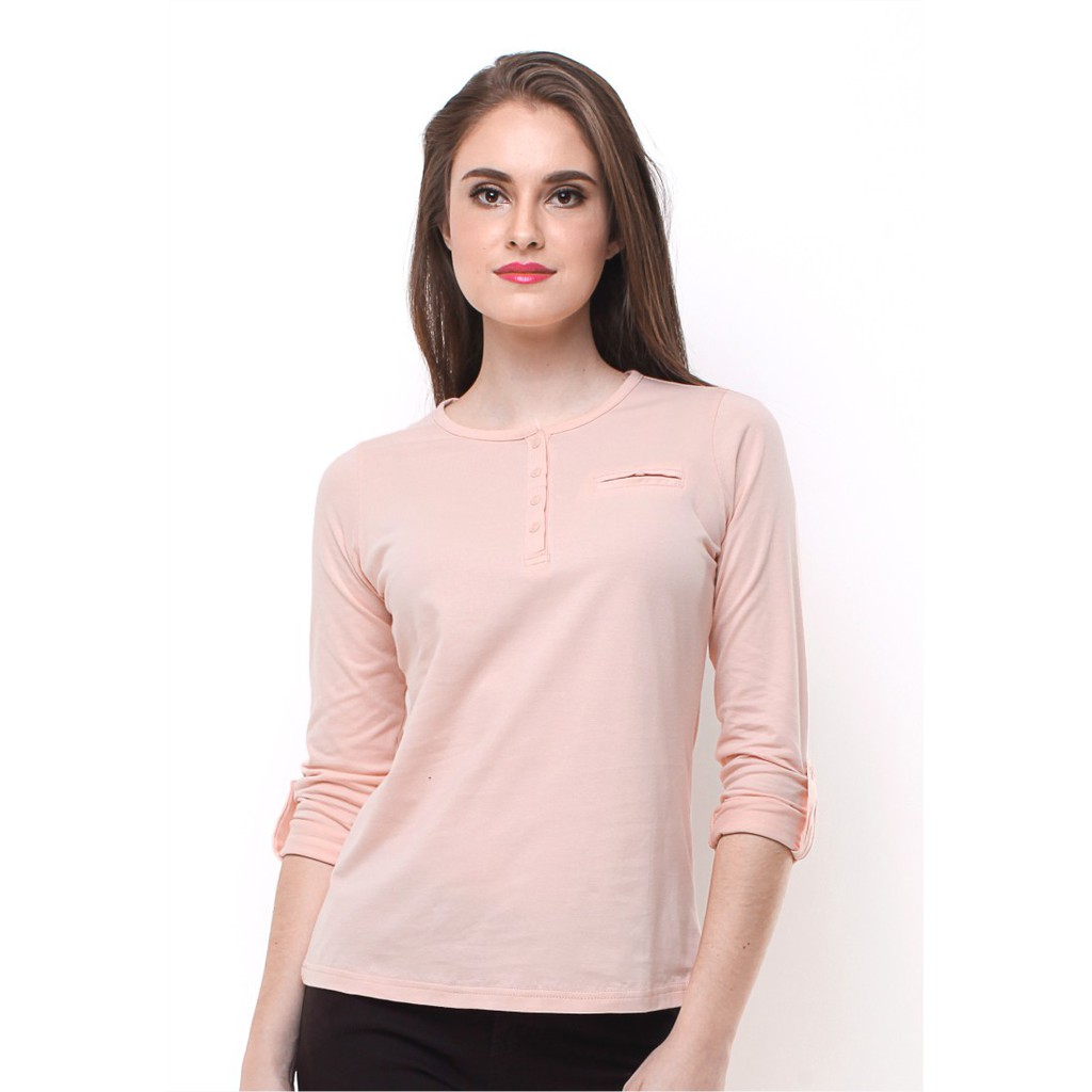 Jual Slim Fit - Kaos Wanita - Berkancing - Lengan Panjang - Cream - LTS ...