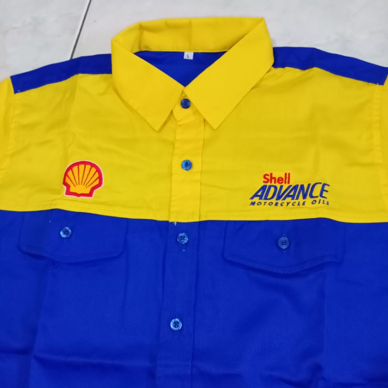Jual kemeja baju mekanik Crew otomotif Oli Shell Advance size L ...