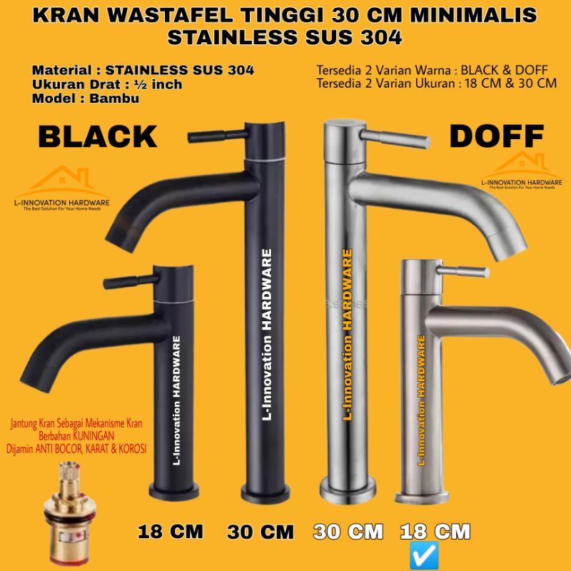 Jual Kran Wastafel Tinggi 30 Cm Minimalis Keran Air Cuci Tangan Bambu Black Stainlesss Sus 304 5796