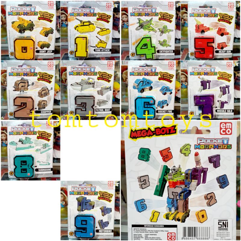 Jual KOMPLIT Set EMCO POCKET MORPHERS 0 sampai 9 Mainan Robot Angka ...