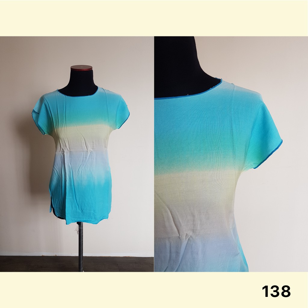 Jual (preloved) Baju Pantai Tie Dye Gradasi Warna Biru Langit Kuning