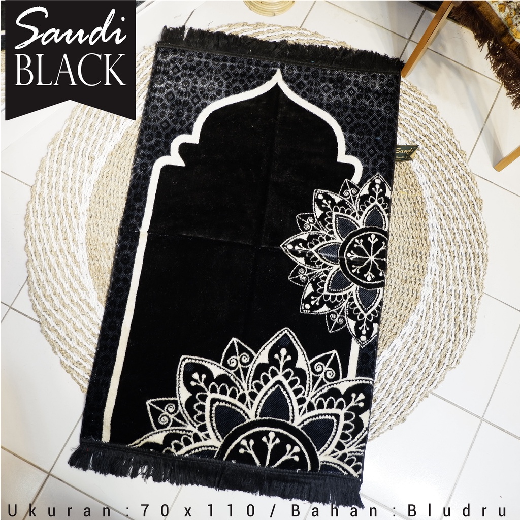 Jual Sajadah Hitam Turki Turkey Motif Bunga Black White Sejadah Super