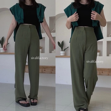 SIVALI Cozie Pants Highwaist Cullote Pants Rib Knit Pants Celana Kulot Wanita Petite Friendly