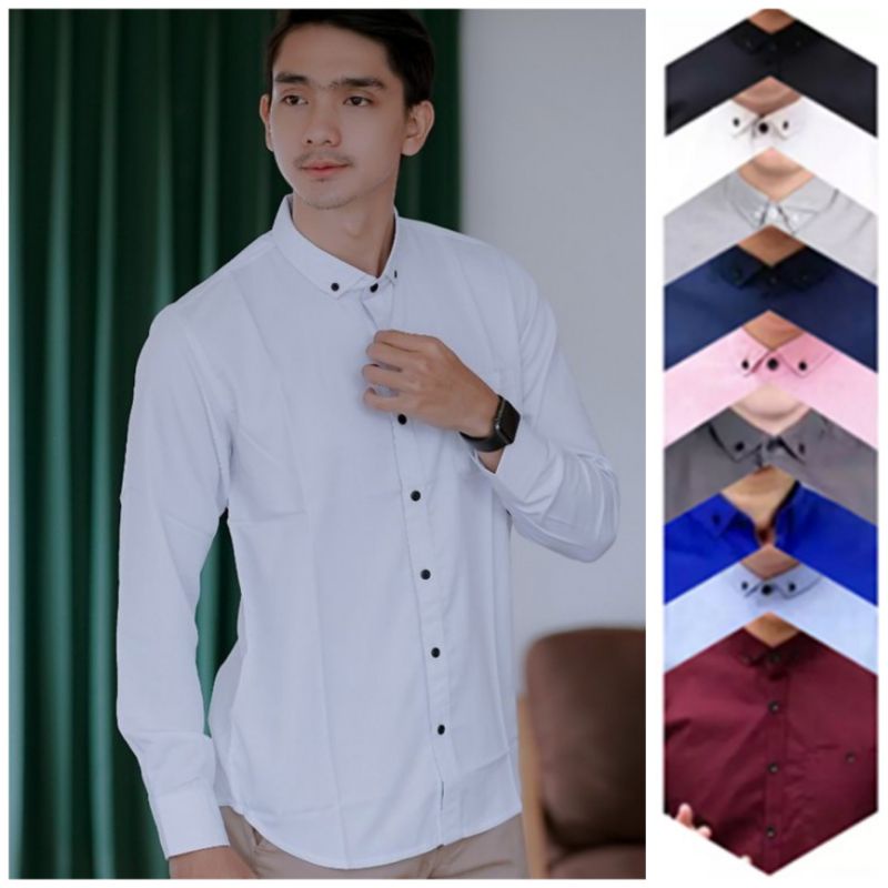 Jual Kemeja Putih Polos Pria Lengan Panjang Baju Kemeja Cowok Kerja Kantor Kasual Formal Premium