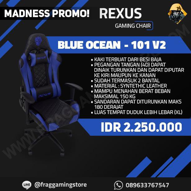 Jual Rexus Gaming Chair / Kursi Gaming RGC 101 Blue | Shopee Indonesia