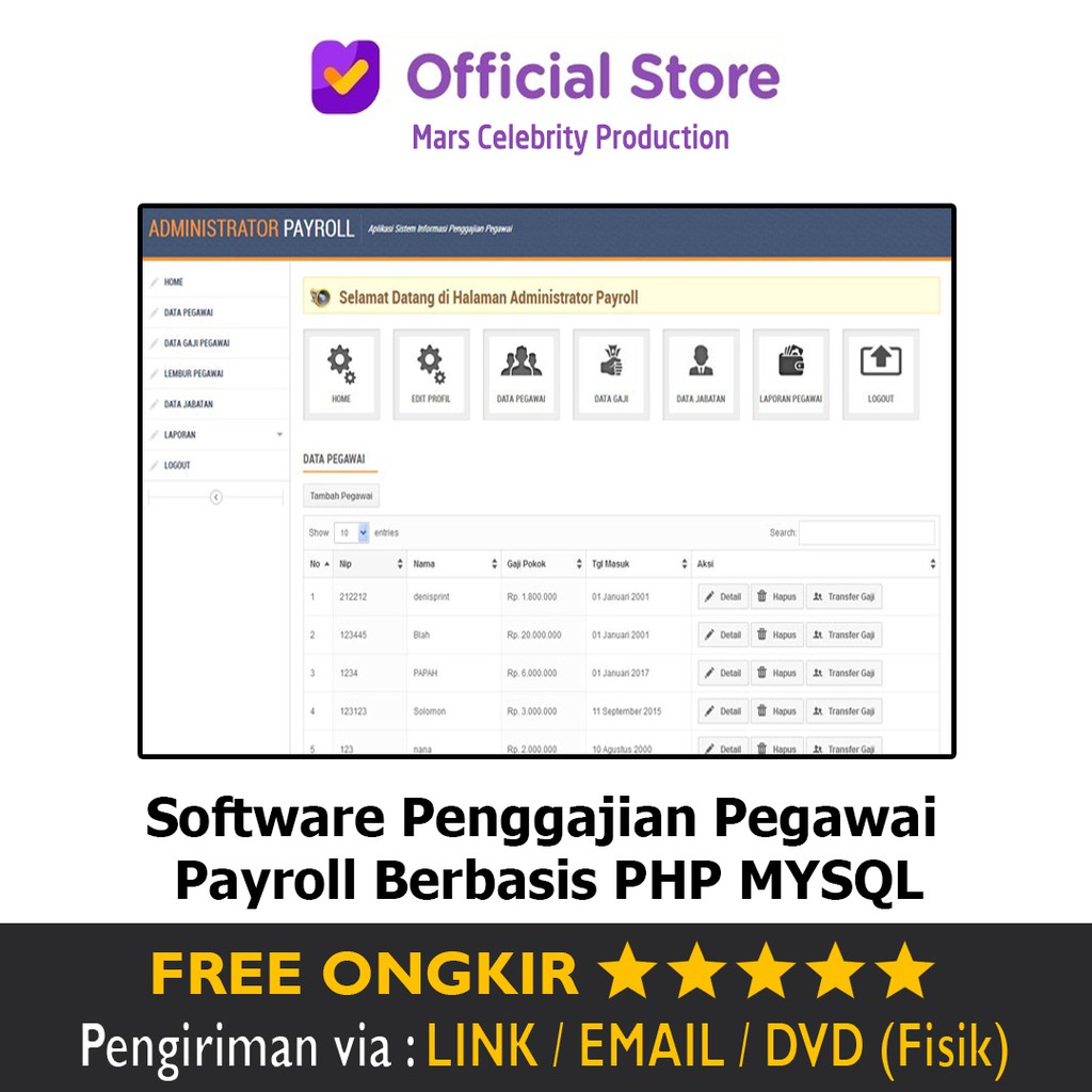 Jual Software Sistem Informasi Penggajian Pegawai Payroll Berbasis PHP ...