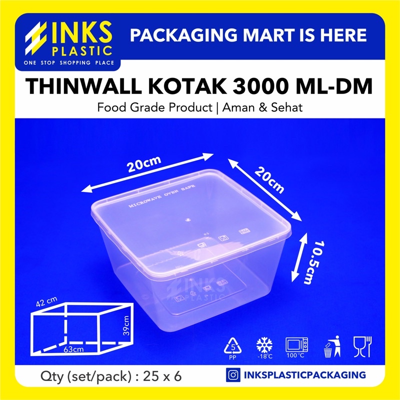 Jual Thinwall 3000 Ml Kotak Square Kotak Makan Plastik 25 Pcs