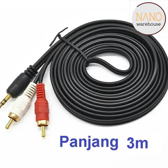 Jual Kabel Audio RCA AV to Jack Mini stereo 3.5 Aux 3 Meter / Kabel 2-1 ...