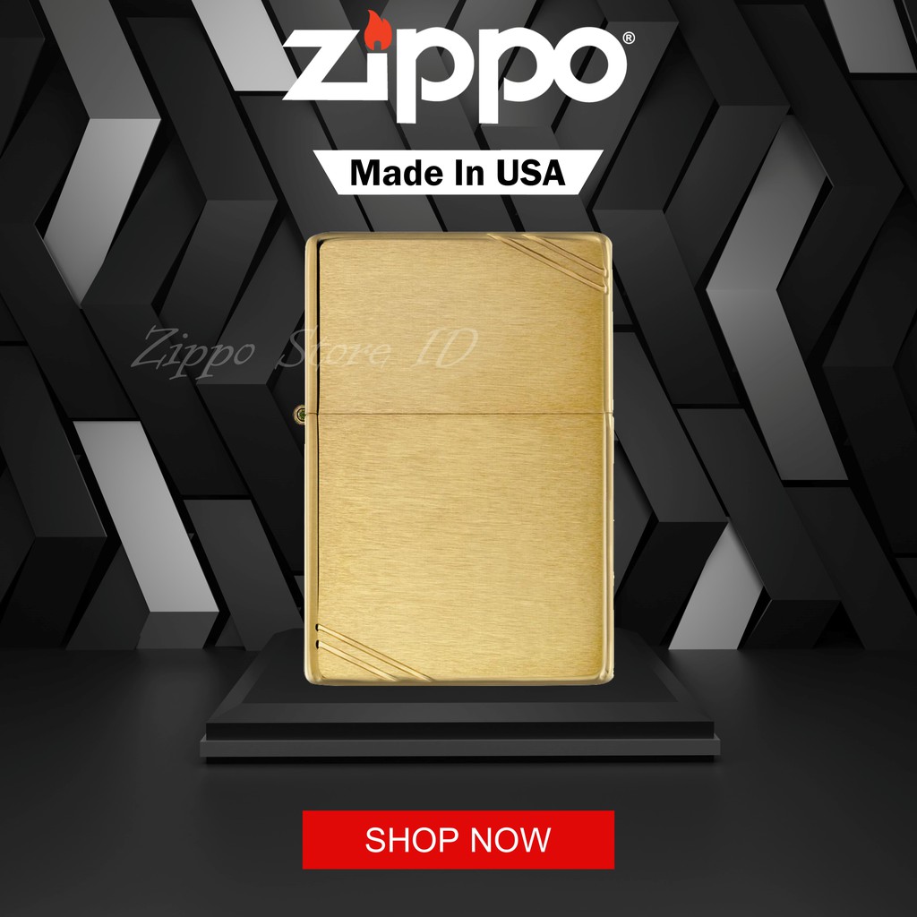 Jual Zippo Brushed Brass Vintage With Slashes 240 Original Garansi Resmi Made In Usa Shopee 