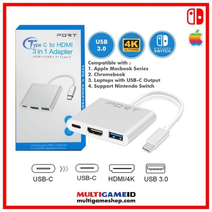 Jual 3in1 Adapter Converter USB-C to HDMI + USB 3.0 + USB-C (PORT ...