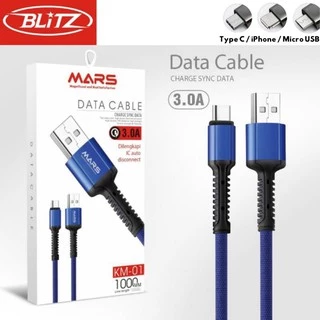 BLiTZ Mars KM-01 Kabel Data Charger 1000mm Type C iPhone Micro USB Fast Charging up to 3.0A