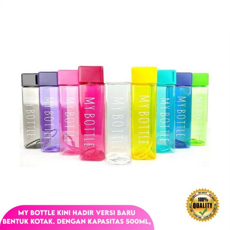 Jual My Bottle Kotak Tranparan Warna Botol Minum Kotak Persegi 500ml Bpa Free Botol Plastik 8558