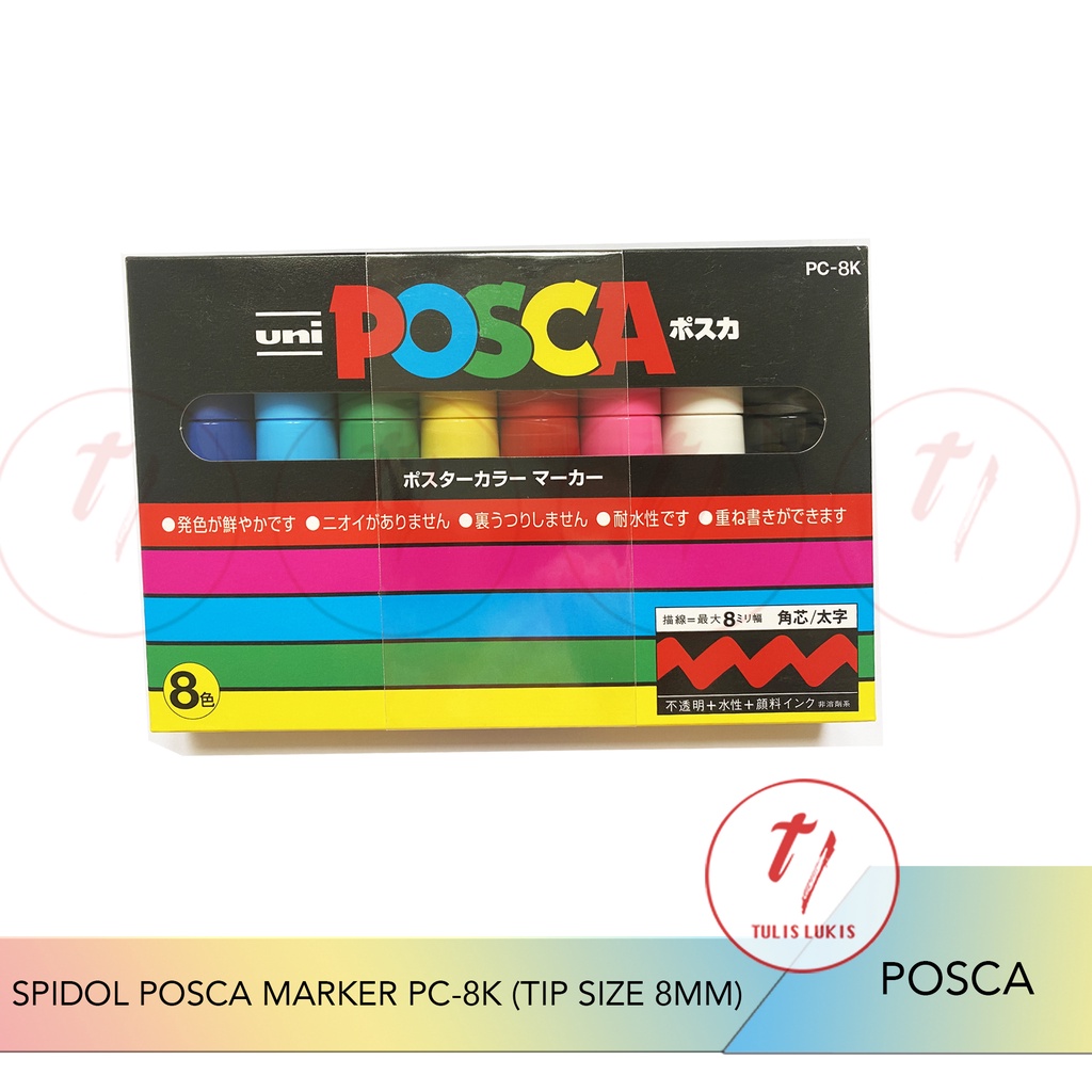 Jual Spidol Uni Posca Marker PC-8K Basic 8 Set (tip 8mm) | Shopee Indonesia