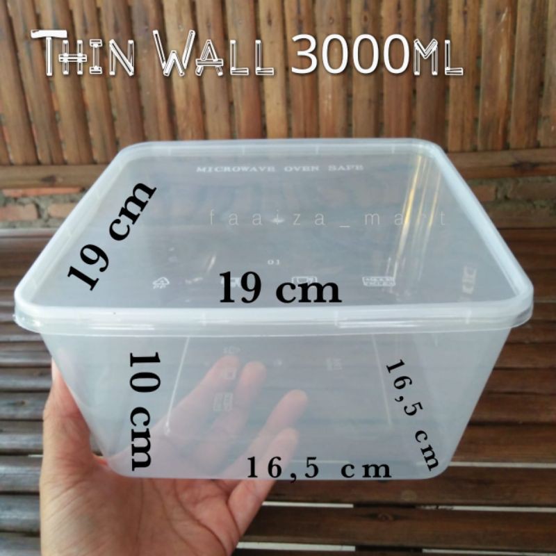 Jual eceran Square Thinwall 3000 ml/ plastik/microwave/freezer/ wadah