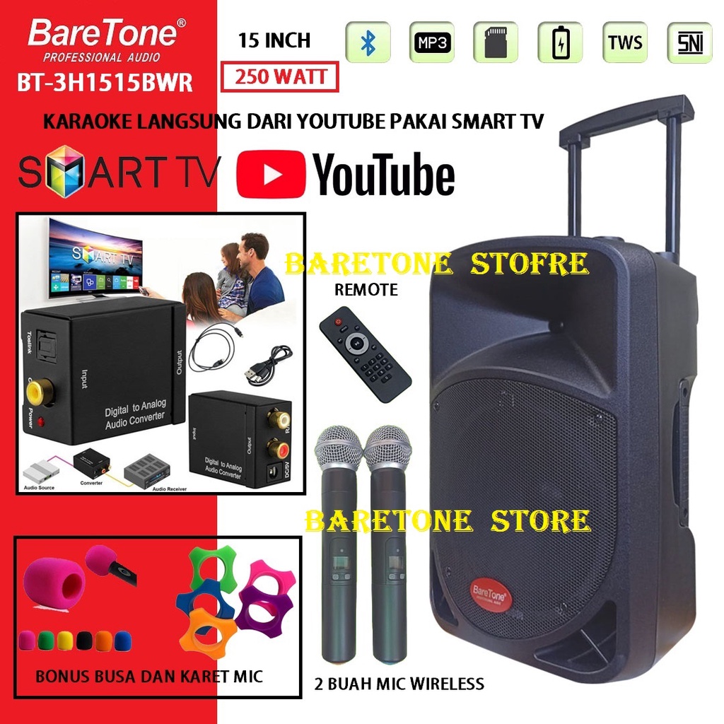 Jual SPEAKER PORTABLE 15 INCH BARETONE BT-3H1515BWR 250 WATT BLUETOOTH ...