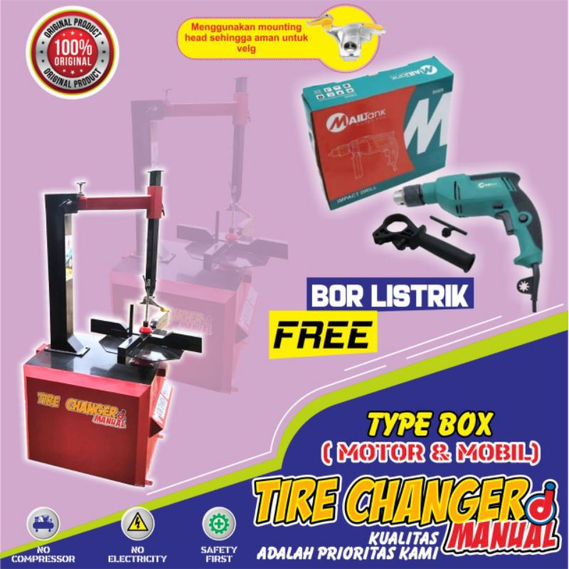Mesin pembuka ban atau Tire Changer model box bisa untuk motor dan mobil tanpa angin dan listrik