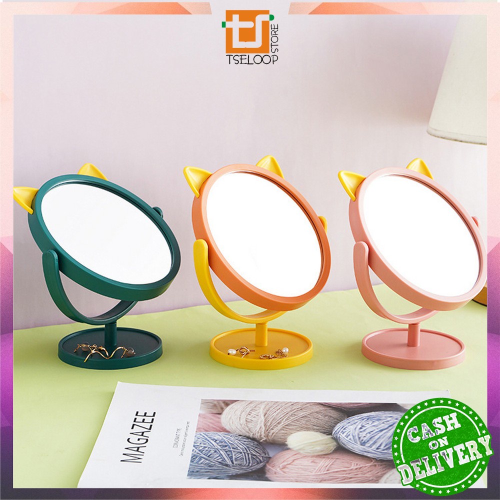 Jual OFMK88 Cermin Make Up Motif Kuping Kucing / Kaca Make Up Bulat