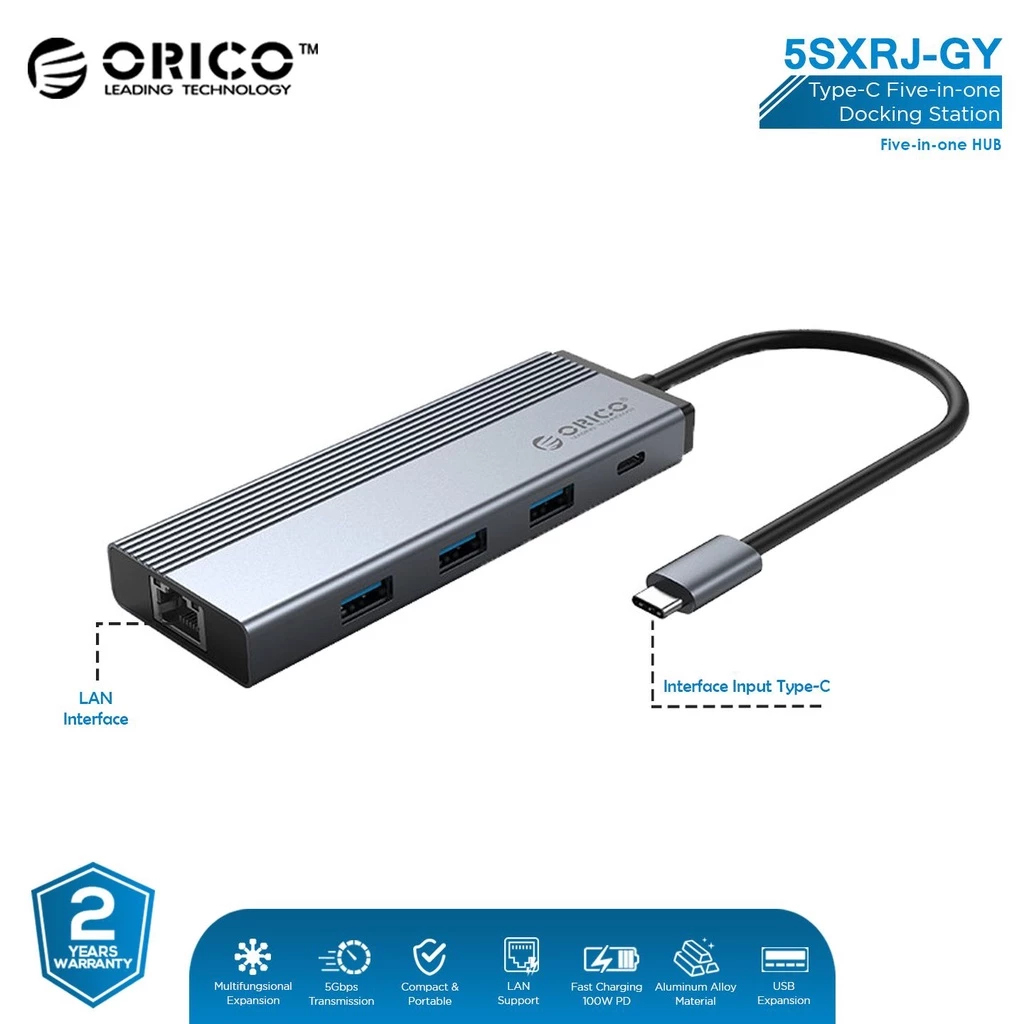ORICO - 5SXRJ 5 in 1 Type C Hub USB 3.0 RJ45 PD