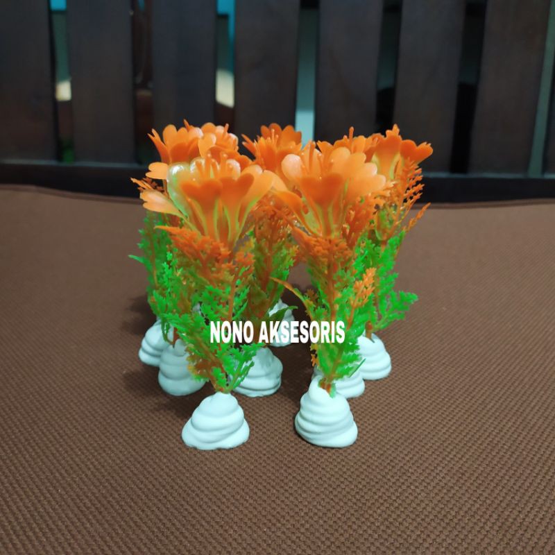 Jual tanaman plastik hiasan aquarium aquascape warna orange murah
